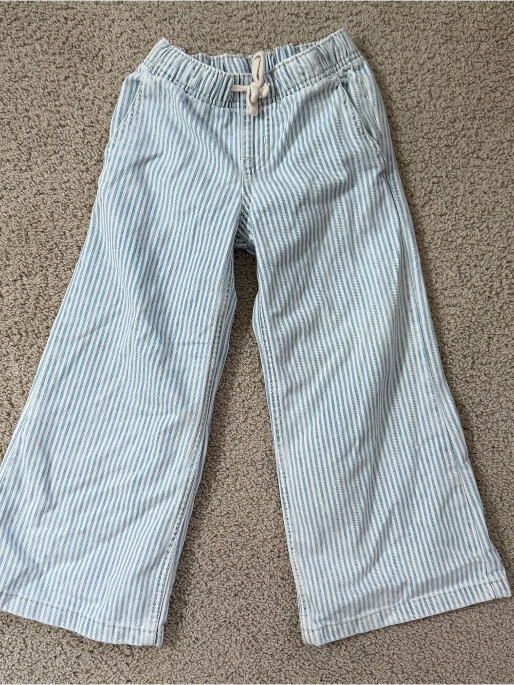 Cat & Jack Blue & White Striped Pull-On Wide-Leg Pants size small